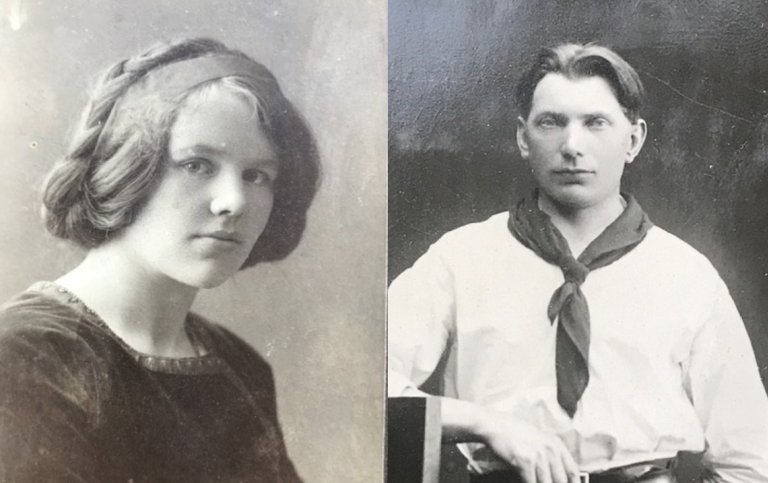 Svartvita bilder på en ung kvinna och en ung man från tidigt 1900-tal