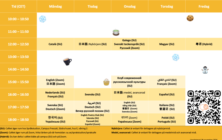 Schema för språkcaféer VT24