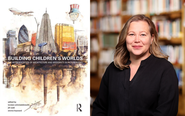 Boken Building children's worlds och Elina Druker, professor i litteraturvetenskap