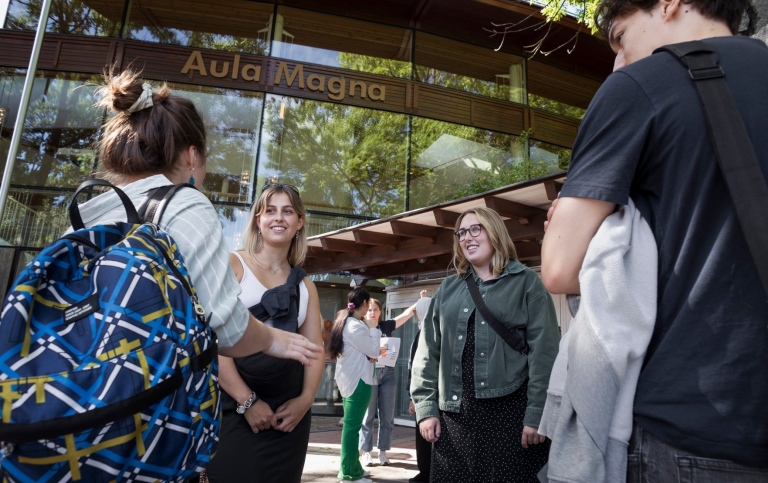 New students outside Aula Magna during the welcome activities.