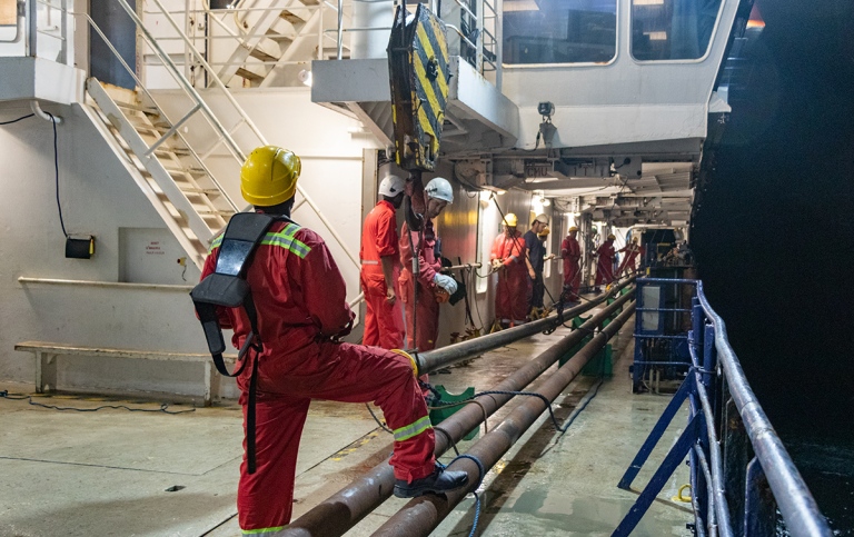 The Calypso corer on board the R/V Marion Dufresne. Photo: Christian Stranne