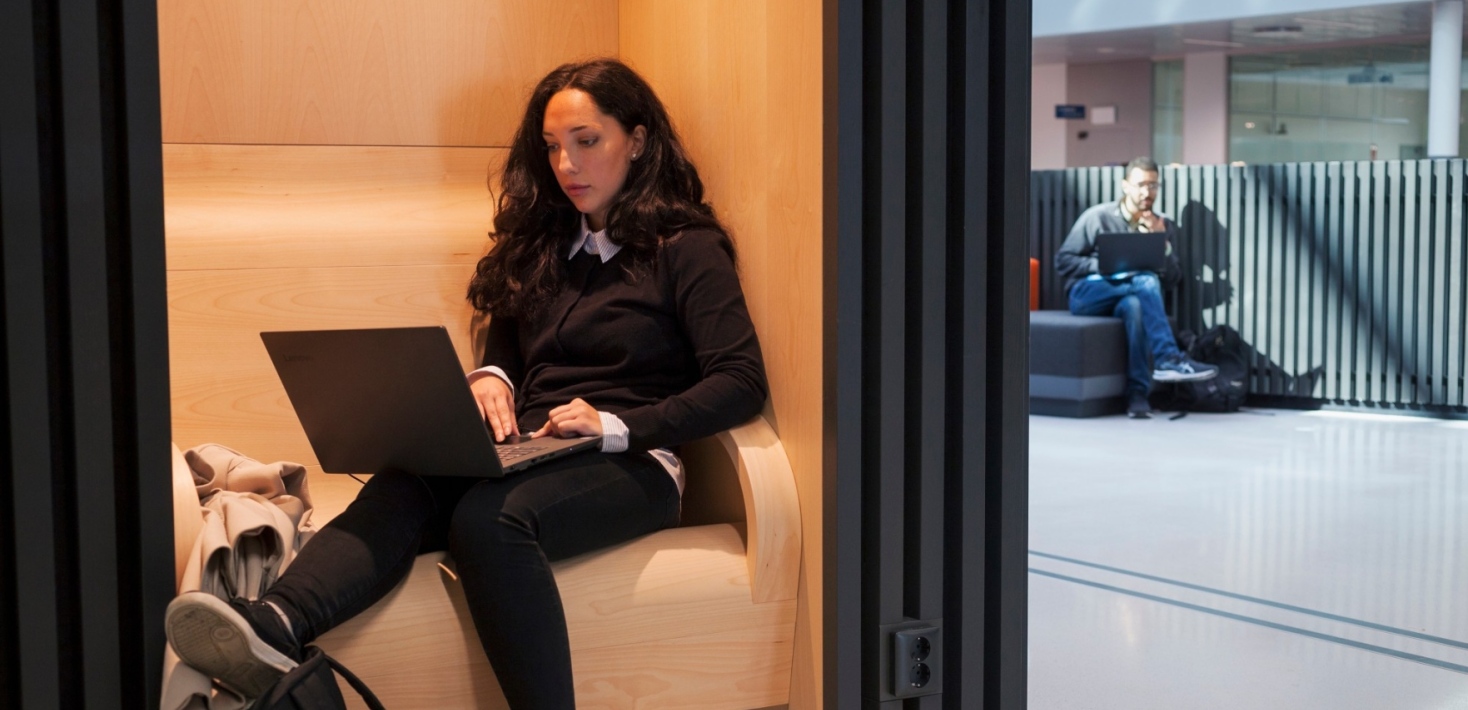 A girl with a laptop.