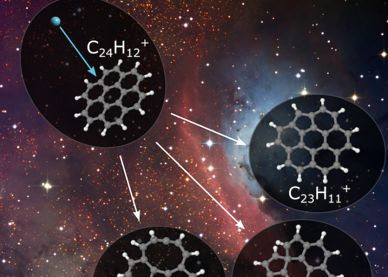 Coronene molecules consist of seven carbon rings surrounded by hydrogen atoms.