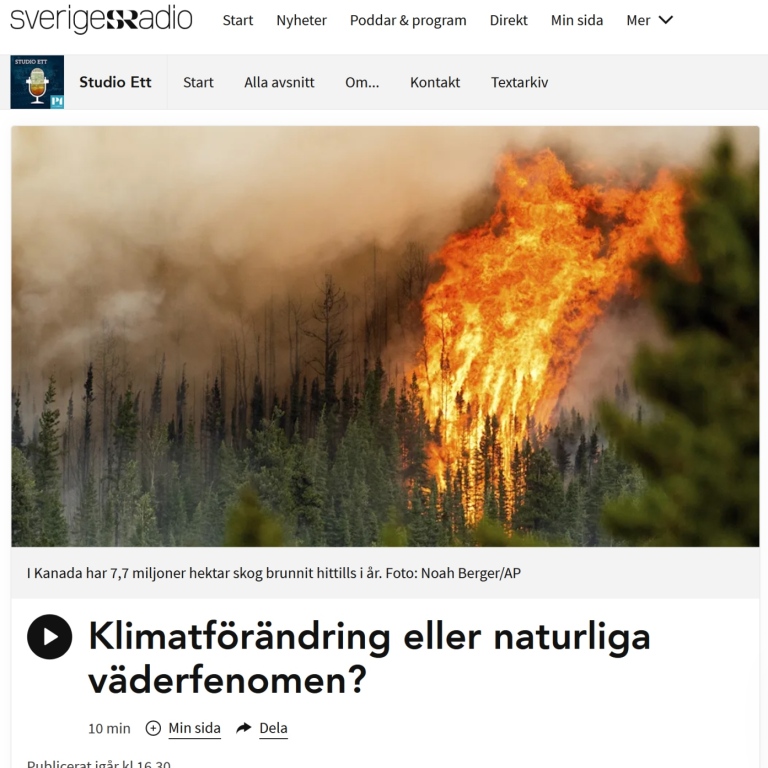 Skärmdump från Studio Ett, Sverigesradio.