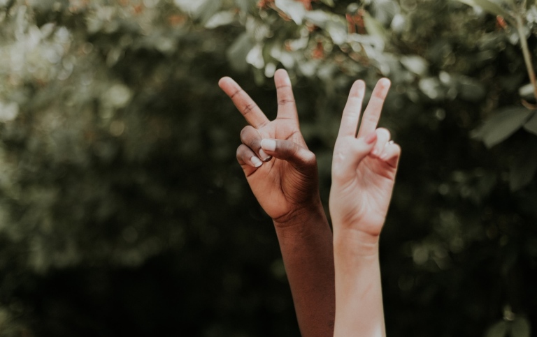 Two hands make the V sign