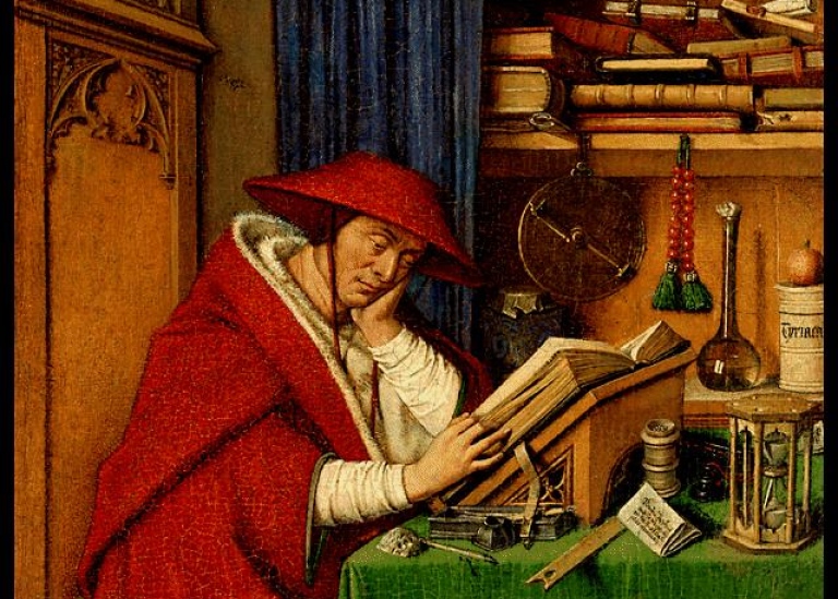 Bild av Jan van Eyck av Sankt Hieronymus som läser.