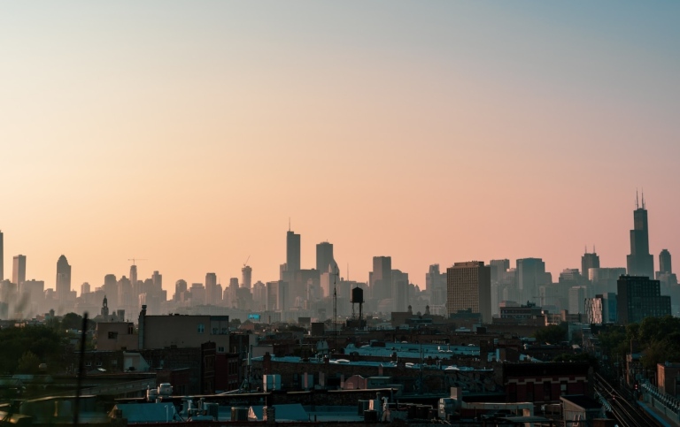 a skyline with skyscrapers
