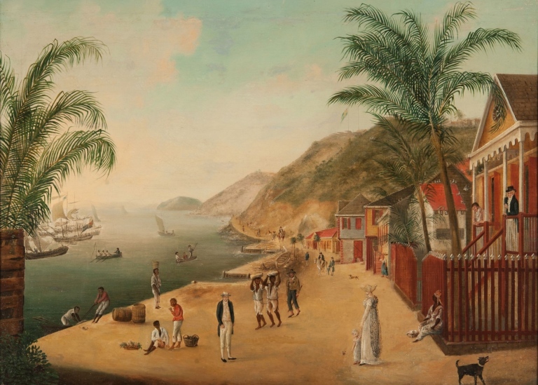 Tavla som föreställer vy från Gustavia, huvudort på ön Saint-Barthélemy