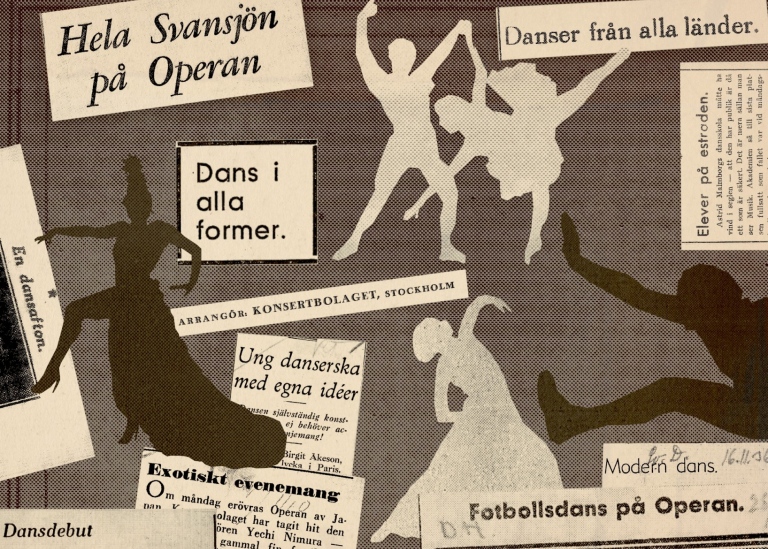 Flera tidningsurklipp om dans från 1930-1960-talen