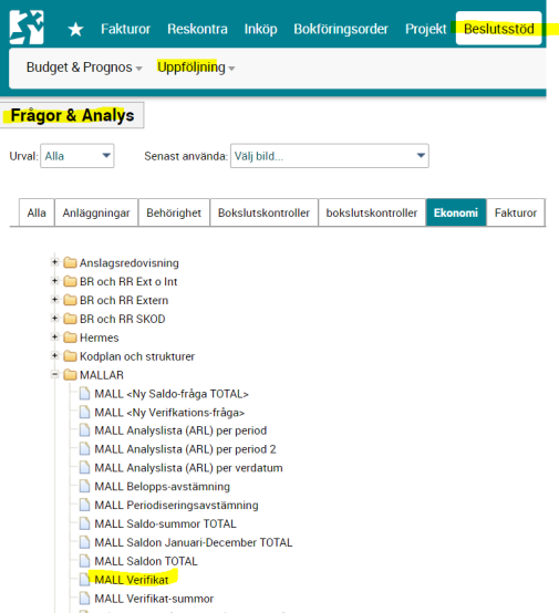 Definitivsatta bokföringsorder i Mall verifikat