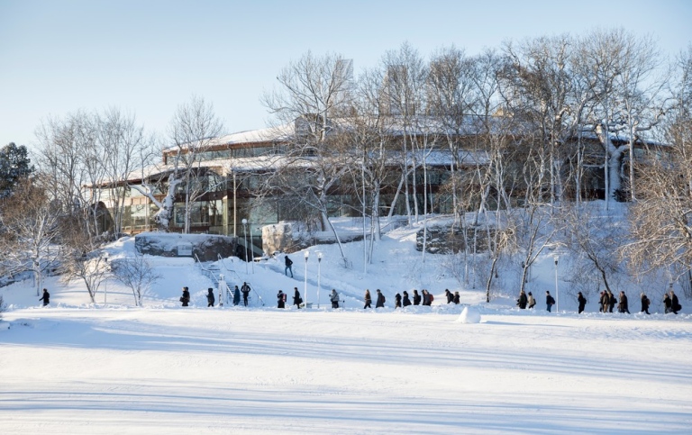 People arriving at Frescati on a sunny winter's day.