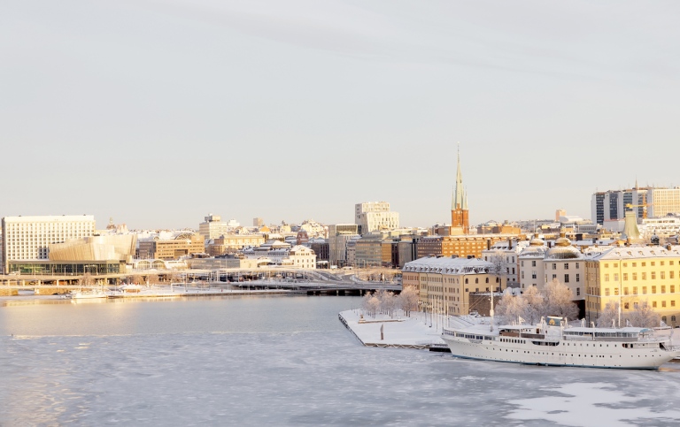 Central Stockholm panorama a sunny winter day.