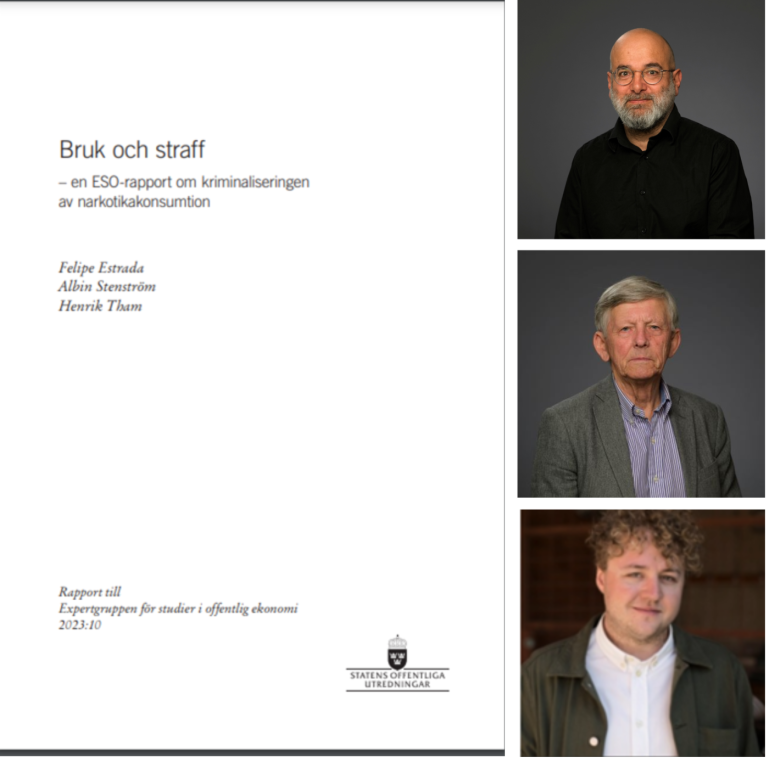 Collage: omslag på rapport och Albin Stenström, Felipe Estrada samt Henrik Tham.