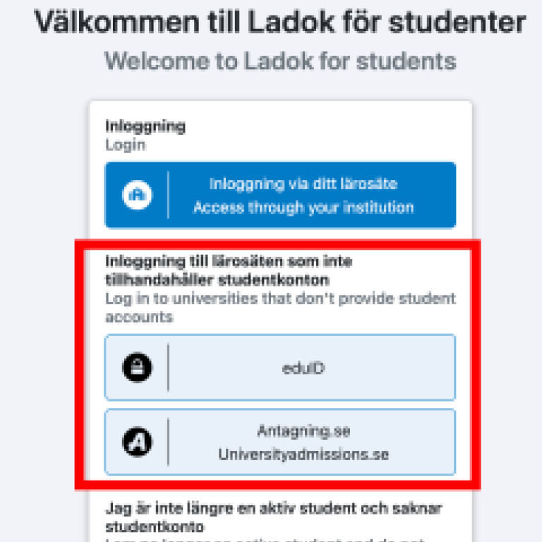 Tillfälligt sätt att logga in i Ladok