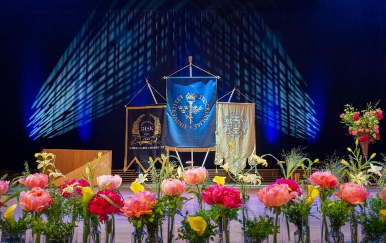 Flowers in front of the stage in Aula Magna.