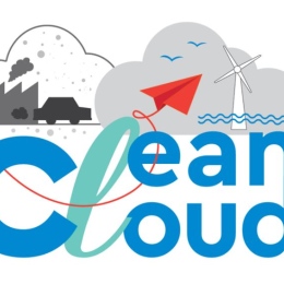 CleanCloud logo with fossil exhaust and clean ocean air images