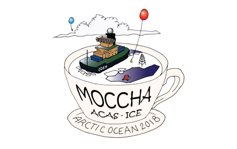 Coffe cup with ice breaker oden , ice-floes and balloons inside,and MOCCHA written on the outside
