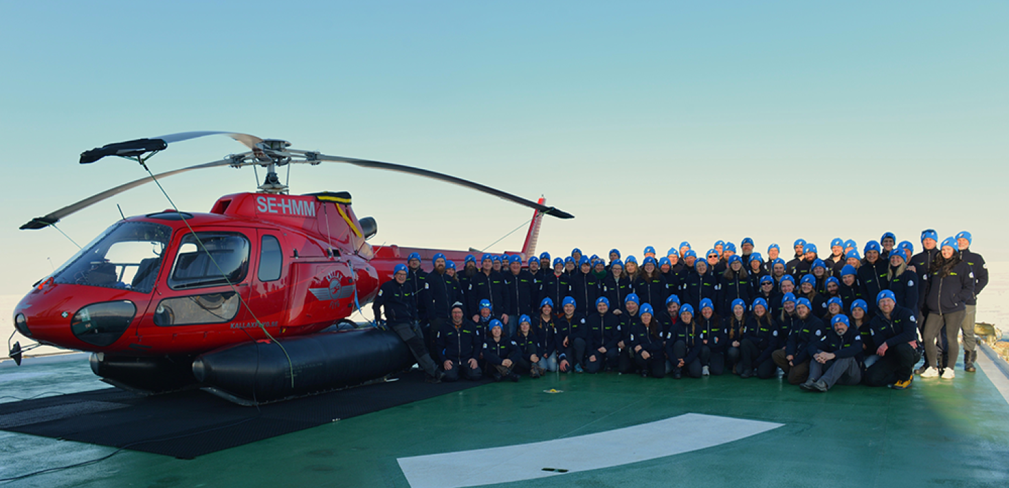 Researchers and crew on icebreaker Oden.