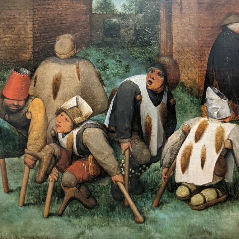 Målning av människor med kryckor på 1500-talet