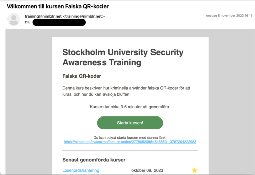Kursmejl om falska QR-koder