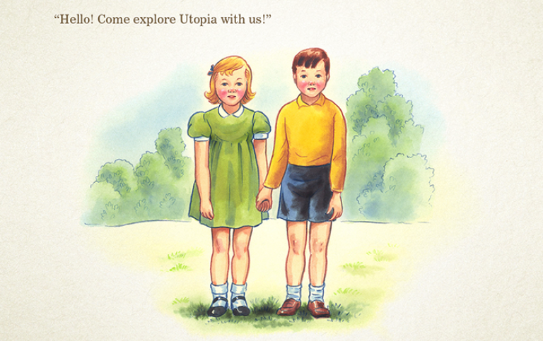 Illustration av en flicka och en pojke som står hand i hand