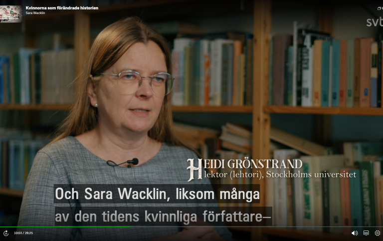 Heidi Grönstrand, skärmdump ur SVT:s Kvinnorna som förändrade historien - Sara Wacklin
