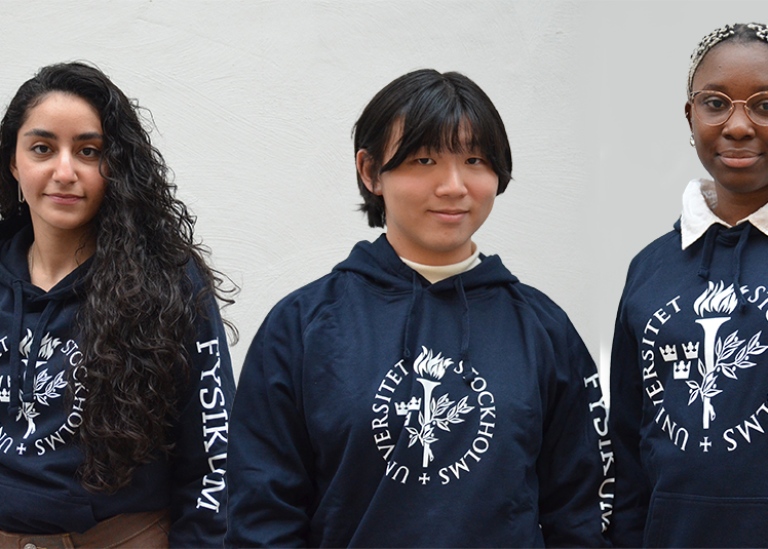 Fysikums studentambassadörer: Oruba Abu-Hammam, Jeehong Lee och Furaha Bayibsa