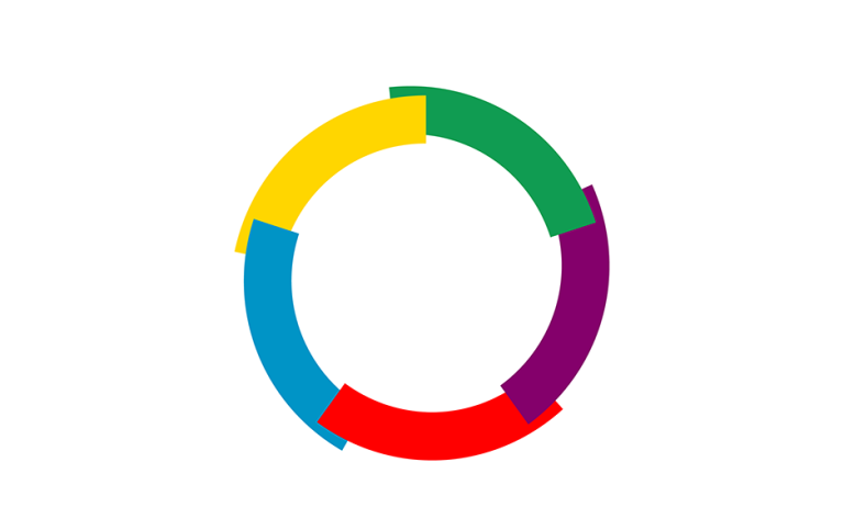 Flag of La Francophonie. Five circular arcs of different colors symbolizing 5 inhabited continennts