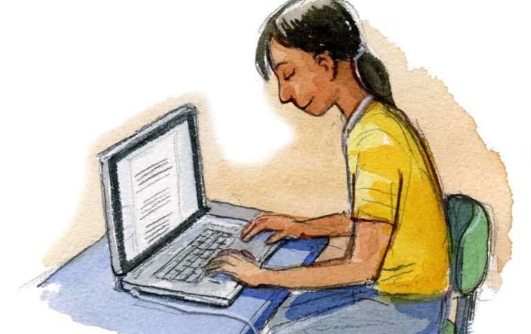 Flicka med dator