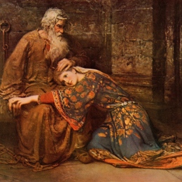Tavla från 1886 som föreställer kvinna som tröstar man
