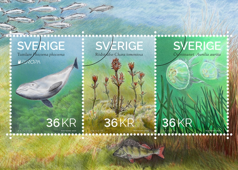 Bild på de tre frimärkena