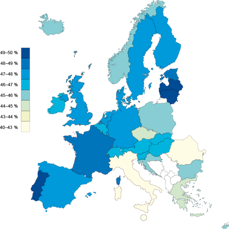 Karta med 31 europiska länder med statistik
