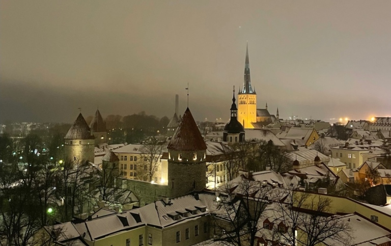 City landscape in snow