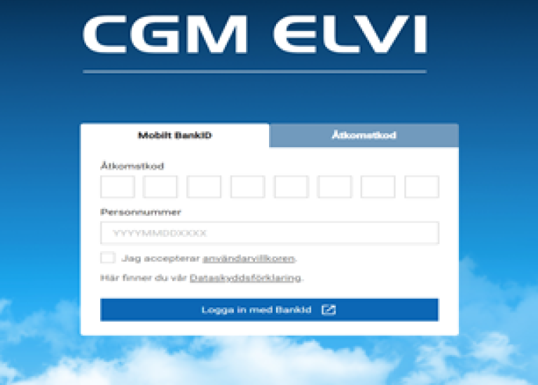 Skärmbild på hur man loggar in med åtkomstkod i dataprogrammet Elvi.