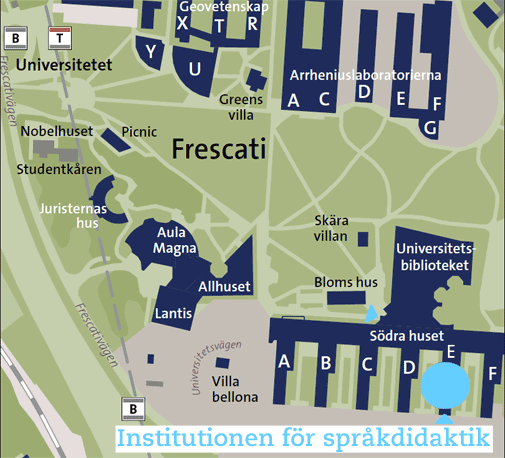 Karta med vägbeskrivning till Institutionen för språkdidaktik