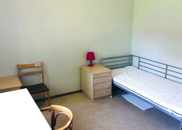 Table and bed.
