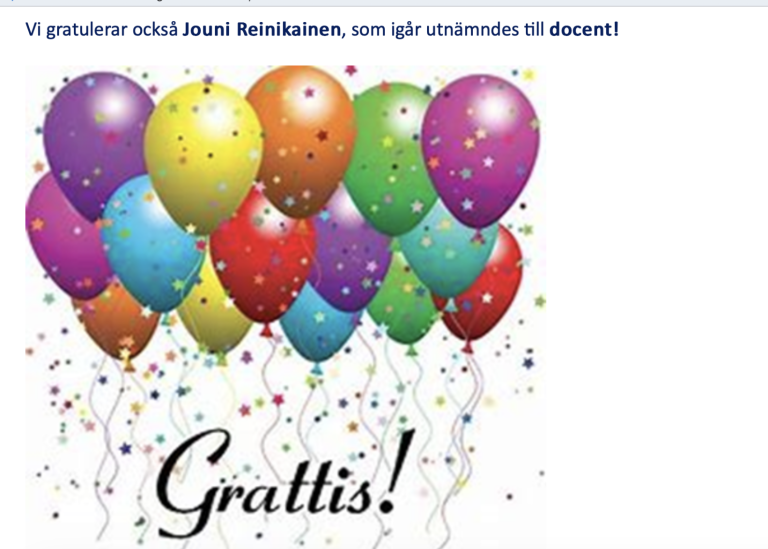Utdrag ur det interna gratulationsmejlet från prefekten. Foto: Stockholms universitet