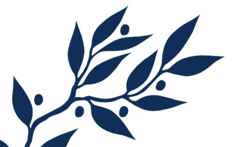 Cover disseration: Dark blue olive branch on white background