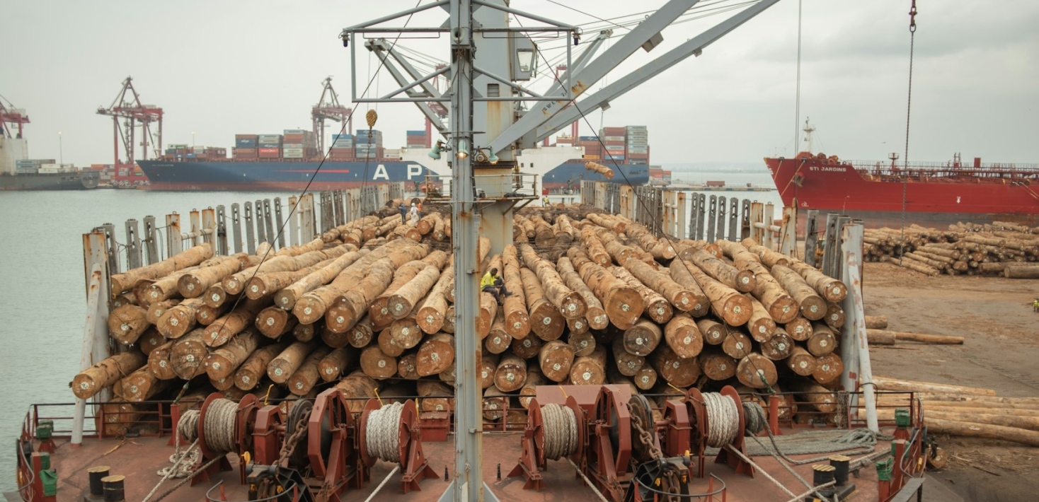 A large boat filled with wood in Republic of the Congo. Photo: Vladimir Oprisko © 2022 Unsplash