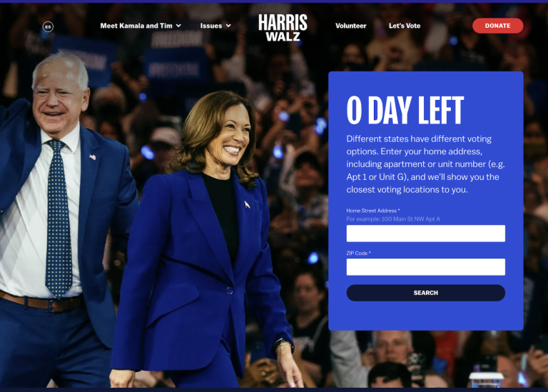 Skärmdump från Kamala Harris officiella kampanjsajt. Foto: kamalaharris.com © 2024