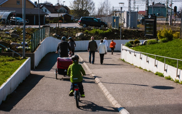Family riding bicycles.