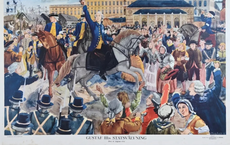 Illustrerad bild företällande Gustav III statskupp
