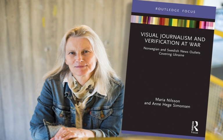 Maria Nilsson och bokomslag bredvid