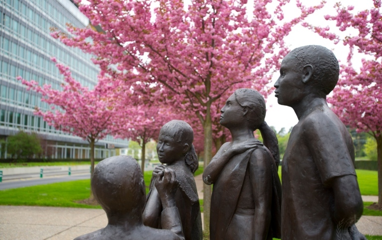 Statue commemorating the 30th anniversary of the eradication of smallpox.
