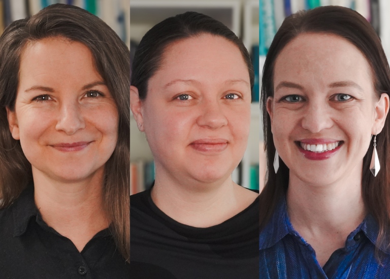 Porträttfoton på Karin Hederos, Ylva Moberg och Anna Sandberg.