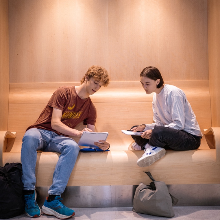 Två studenter pluggar tillsammans.
