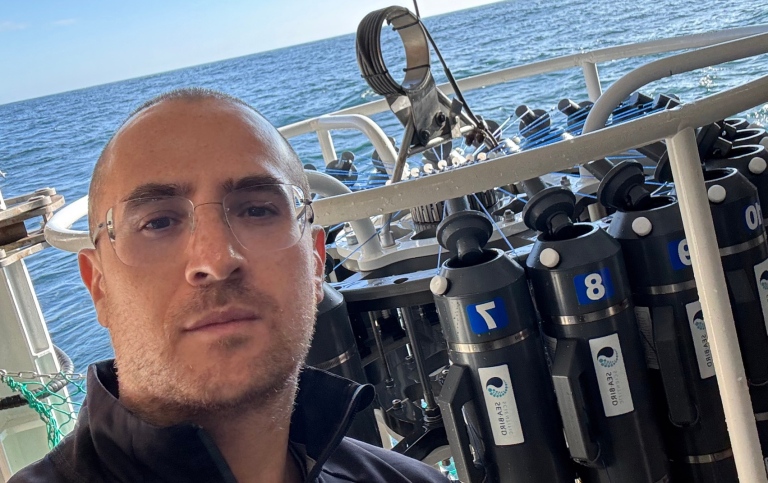 Researcher at ship on expedition