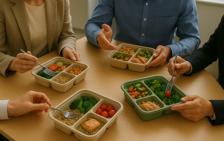 Four people having lunch together.