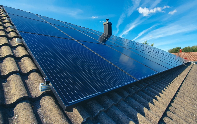 Solar panels on the roof of a private home.