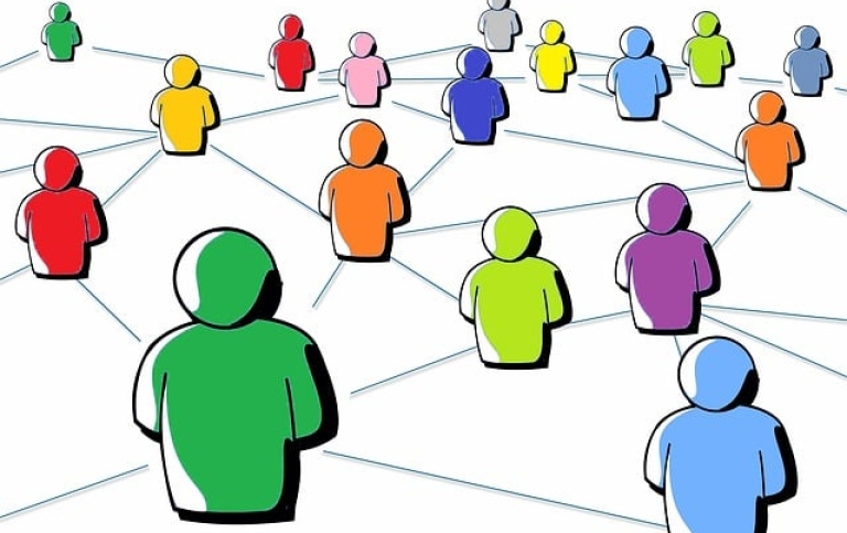 Cluster of people connected in a network.